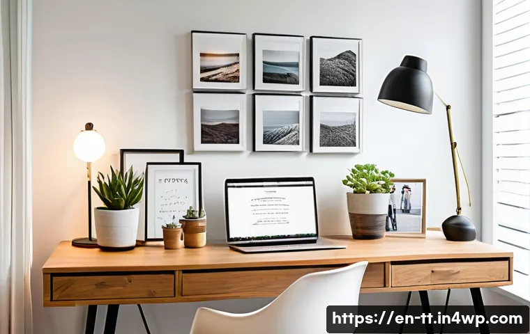 동기부여를 위한 긍정적 환경 조성하기 - A modern, bright home office workspace featuring a minimalist wooden desk with a neatly organized se...